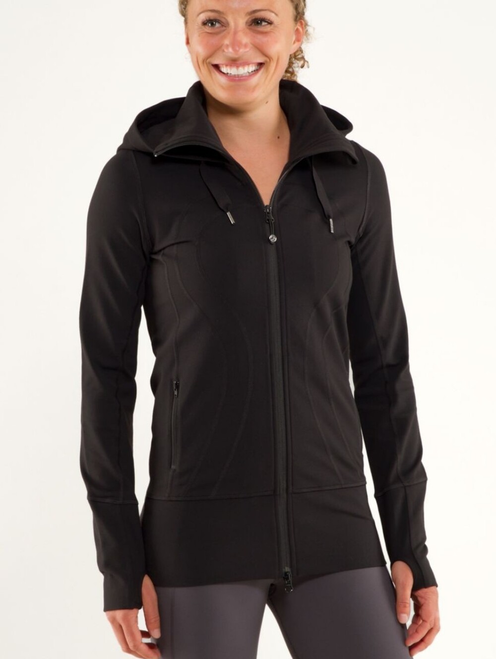 Lululemon Women's Stride Jacket Hoodie in Brushed Black with full zip